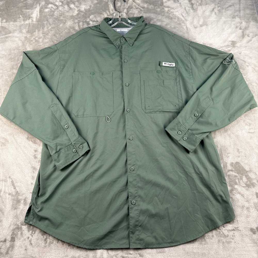 Columbia Button-Down Mens XXL PFG Sage Green Ripstop Long Sleeve EUC